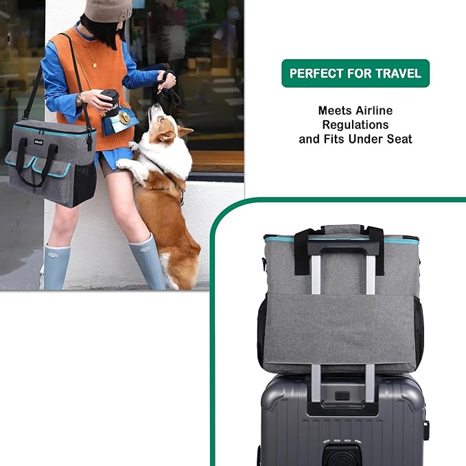 Large Pet Travel Bag Organizer - Dog & Cat Tote with Food Containers, Bowls, Feeding Mat, Perfect for Camping, Hiking (Multi-Pocket Design)