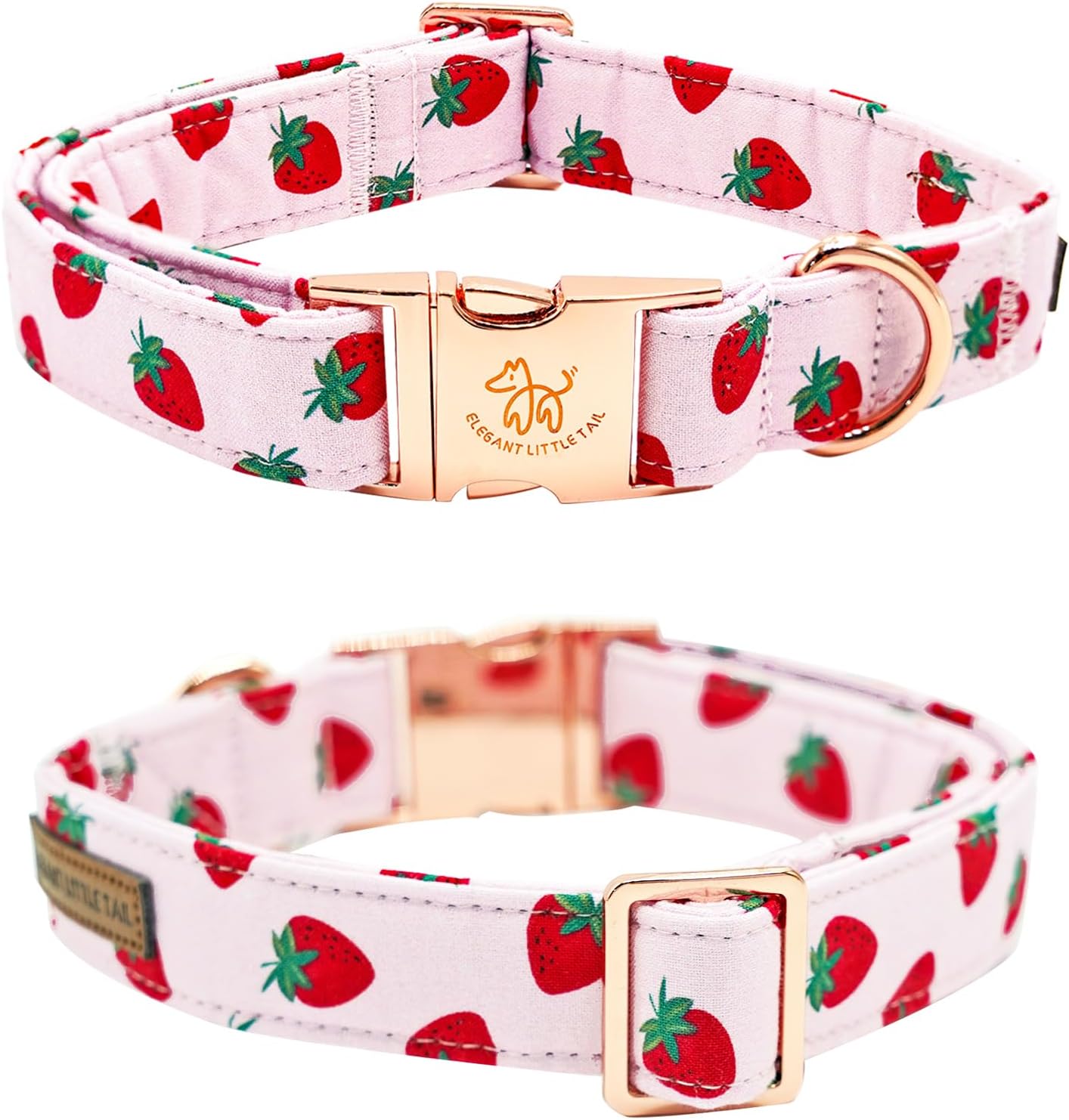 Elegant little tail Dog Collar, Strawberries Print Pet Collar Summer Dog Collar Durable Metal Buckle Dog Collars Cotton Pet Adjustable Dog Collars for Medium Dogs