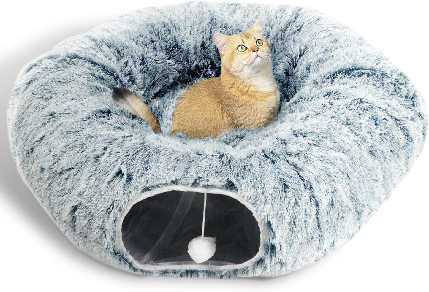 AUOON Cat Tunnel Bed - Cat Donut Tunnel with Soft Plush Circle Cushion for Indoor Cats Kitten Kitty Puppy Rabbit Ferret (Gray)