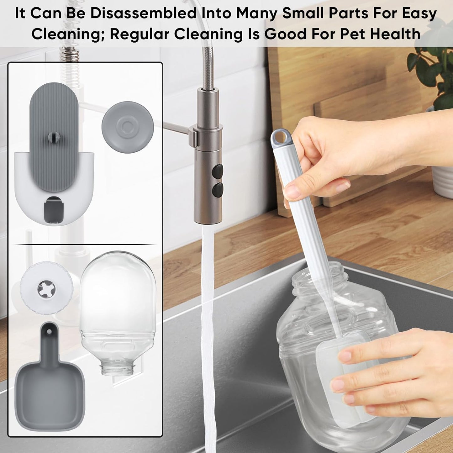 28oz Hanging Automatic Water Dispenser，Rabbit Water Bottle,Bunny Guinea Pig Ferret Water Bowl for Cage,Suitable for Small Animal Puppies(Cage Grid Spacing Over 1.2'') (Gray)