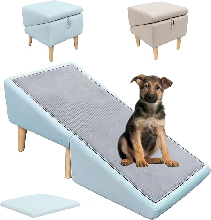 Split Ottoman Dog Ramp, Folding Pet Ramps Stairs for Couch, Pet Ramps Stairs for Small and Large Dogs, Holds up to 220 lbs (Blue, One Size)