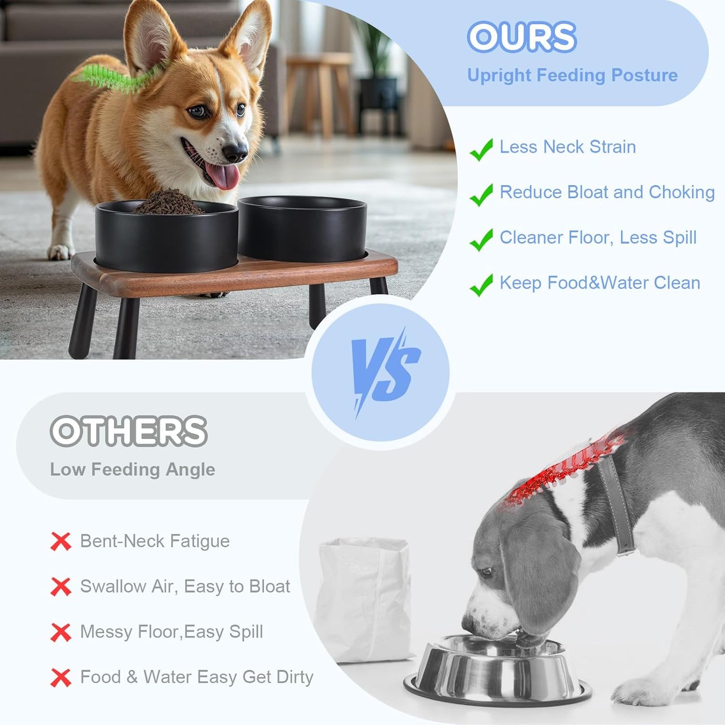 SPUNKYJUNKY Ceramic Elevated Dog Bowls Raised with Acacia Bamboo Wooden Stand, 6.1'' Dog and Cat Food Water Bowls Set Non-Slip for Small Medium Sized Breed Microwave Dishwasher Safe - 28.7 OZ,Black