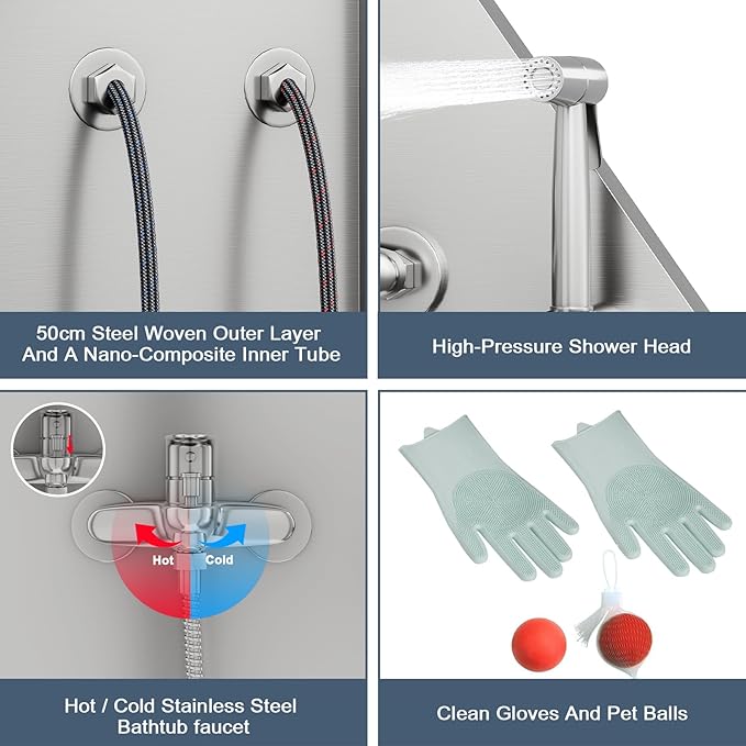 62" Professional Stainless Steel Dog Bathing Station, Large Dog Washing Station W/Dog Bath Brush, Washing Gloves, Floor Grate, Dog and Cat Bath Tub, Dog Washing Sink (62 Inch Right Door)