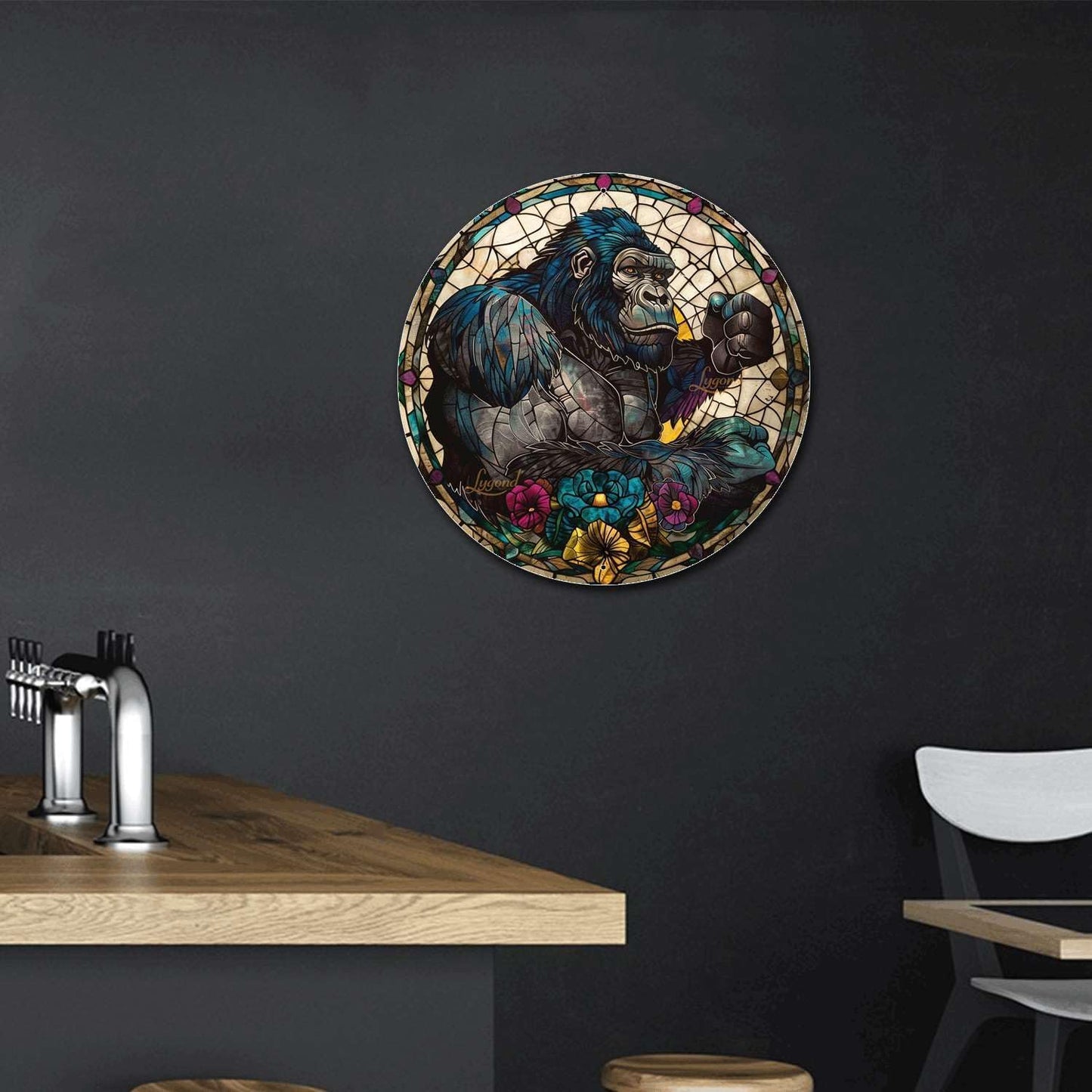 Lygond Metal Gorilla Bar Sign - Circular Stained Glass, 88 Inches