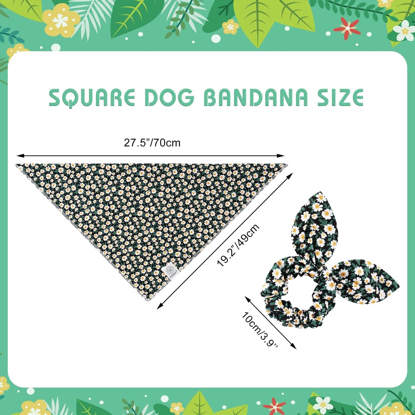 E-Clover Dog Bandanas & Matching Scrunchie Set Girl Dog Scarf Bibs with Bow Scrunchie for Medium Large Dogs Pet Owner Gifts Flower Black