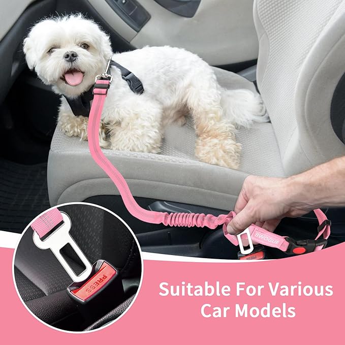 BWOGUE Pet Dog Cat Seat Belt Reflective Car Dog Headrest Restraint Leash Elastic Buffer Bungee Adjustable Tangle-Free Safety Leads Vehicle Seatbelt Harness for Small, Medium and Large Dogs (1 Pack)