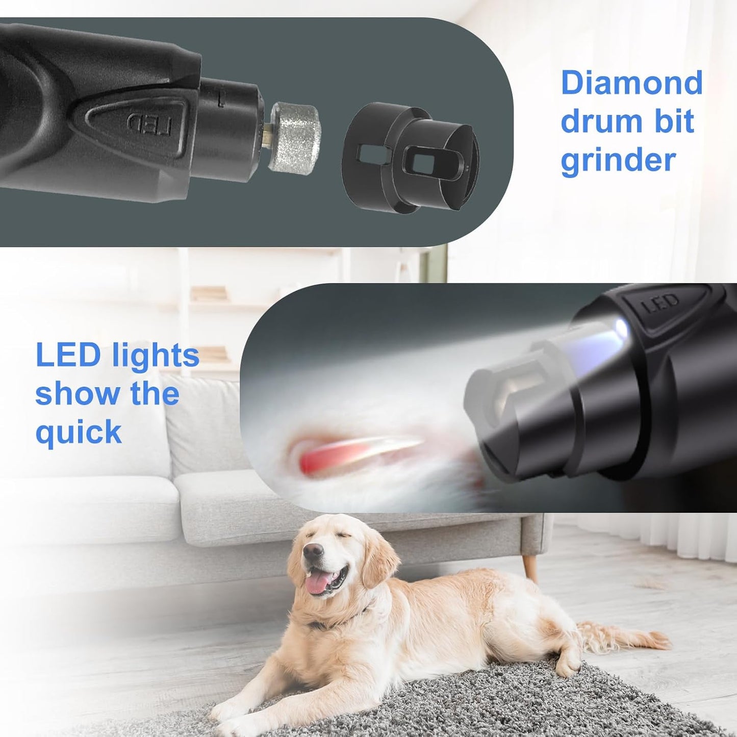 2-Speed LED Dog Nail Grinder,Professional Electric Pet Nail Trimmer with Quiet Motor, Painless Paws Grooming & Smoothing for Small/Medium/Large Dogs and Cats (Black)