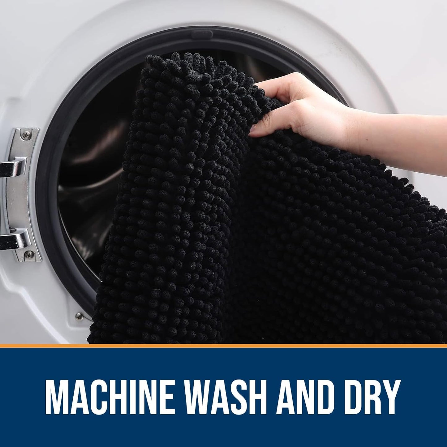 OLANLY Dog Door Mat for Muddy Paws 54x32, Absorbs Moisture and Dirt, Absorbent Non-Slip Washable Doormat, Quick Dry Chenille Mud Mat for Dogs, Entry Indoor Entryway Carpet for Inside Floor, Black