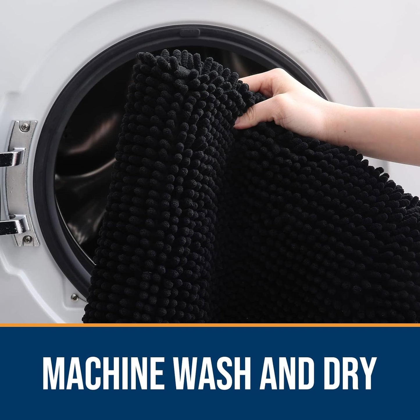 OLANLY Dog Door Mat for Muddy Paws 47x32, Absorbs Moisture and Dirt, Absorbent Non-Slip Washable Doormat, Quick Dry Chenille Mud Mat for Dogs, Entry Indoor Entryway Carpet for Inside Floor, Black