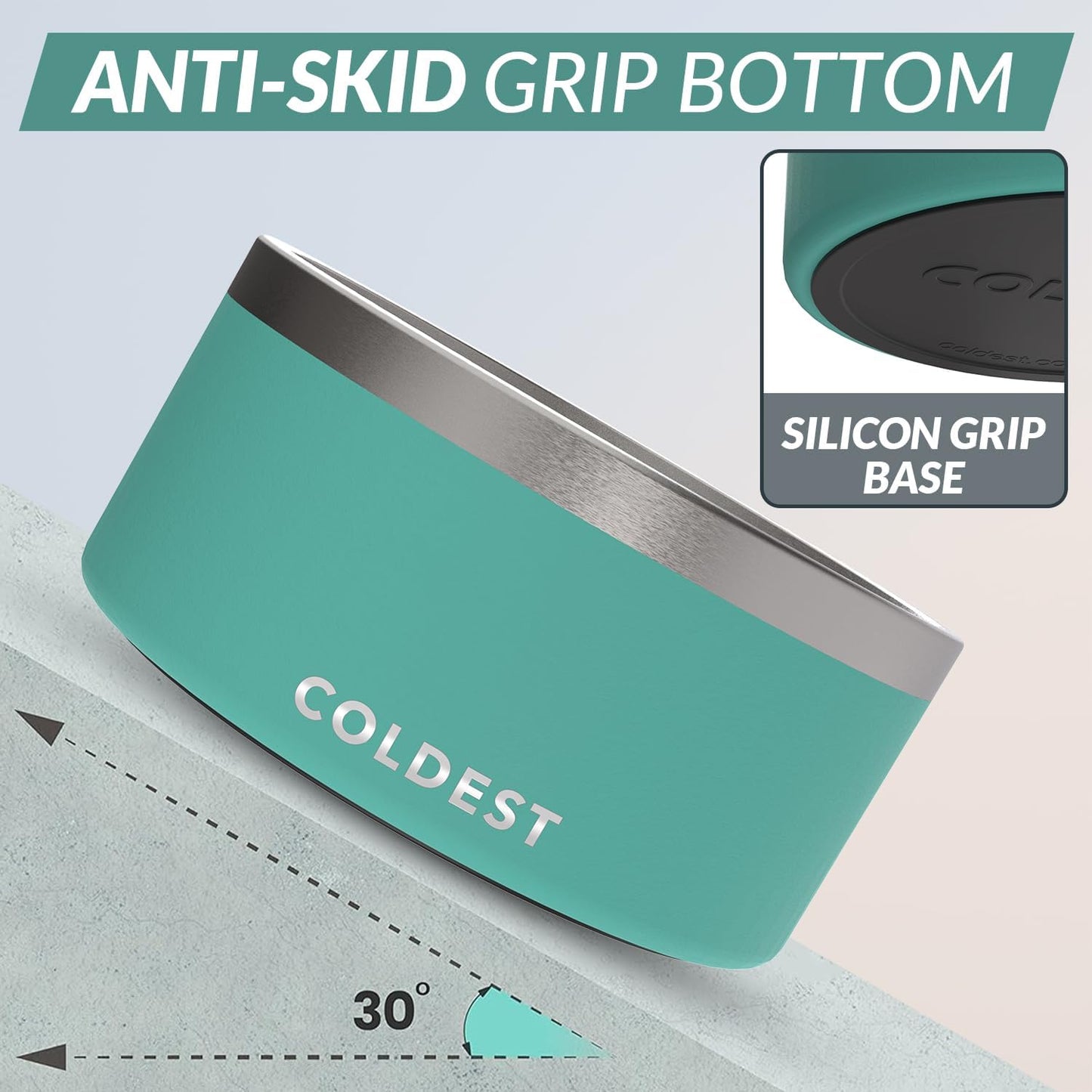 Coldest Dog Bowl - Anti Rust Metal, Non Slip, 3 Layers Insulated Stainless Steel Dog Bowls - Spill Proof & Heavy Duty - Water Bowl for Dogs, Cats & Pets, Dish Washer Safe (200 oz, Terraform Green)