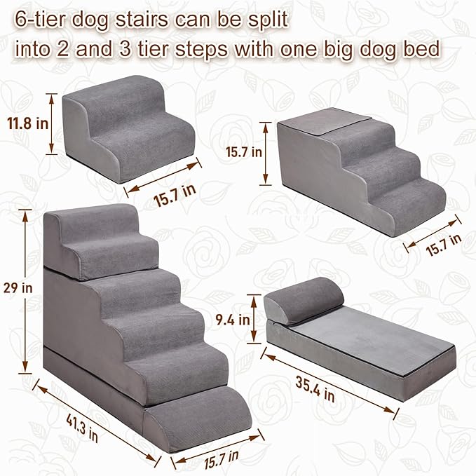 24-30inches High Dog Stairs & Steps for High Beds Tall, LitaiL 29inch 6 Steps Pet Stairs/Steps for High Beds Large Dogs, Non-Slip Dog Ramps for Small Dogs, for Older Cats
