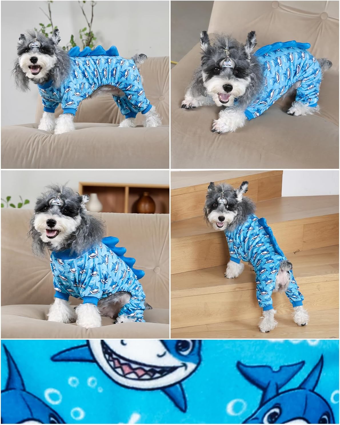 CuteBone Shark Costume Dog Pajamas, Stretchy Spandex Crystal Velvet Sleepwear Coat for Small Dogs, Soft & Warm Pet Outfit Clothes for Cold Weather, Cozy Pullover Design COSP07S