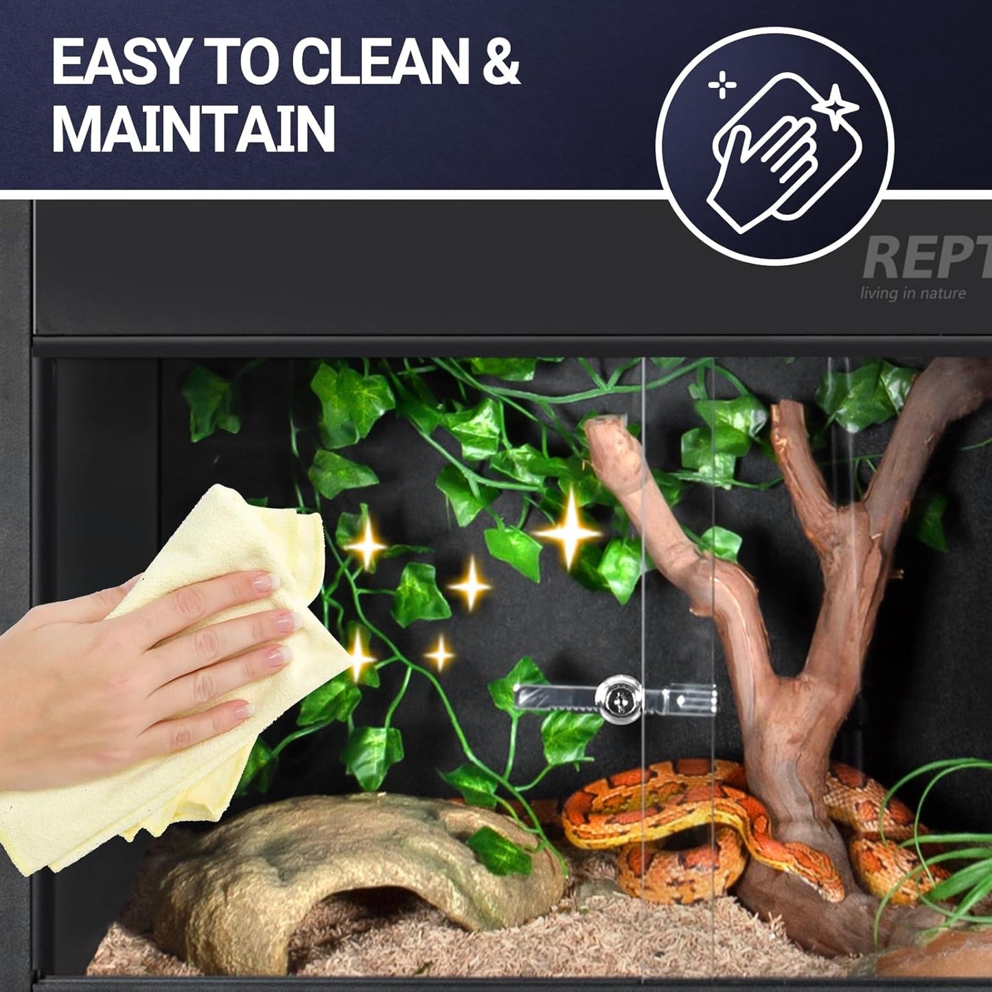 REPTI ZOO 34 Gallon PVC Reptile Terrarium, 24x18x18” Leopard Gecko Tanks with Glass Sliding Door & Top Screen Ventilation, Reptile Enclosure for Bearded Dragon Hermit Crab