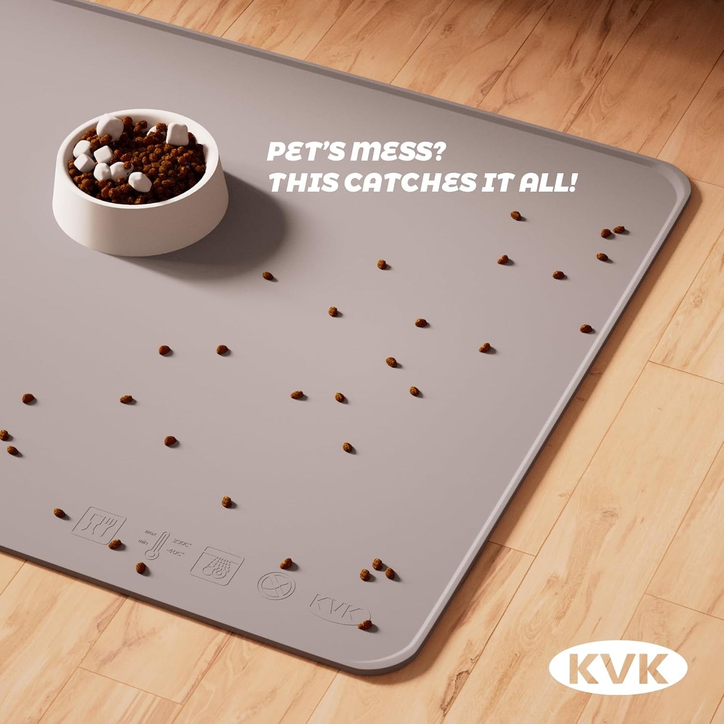 KVK Extra Extra Large Silicone Dog Food Mat 39.4×43.3in and 128oz Silicone Bag Set, Super Size Waterproof Pet Feeding Mat & Container, Non-Slip, Chew-Resistant Floor Protection (Cool Grey&Teal)