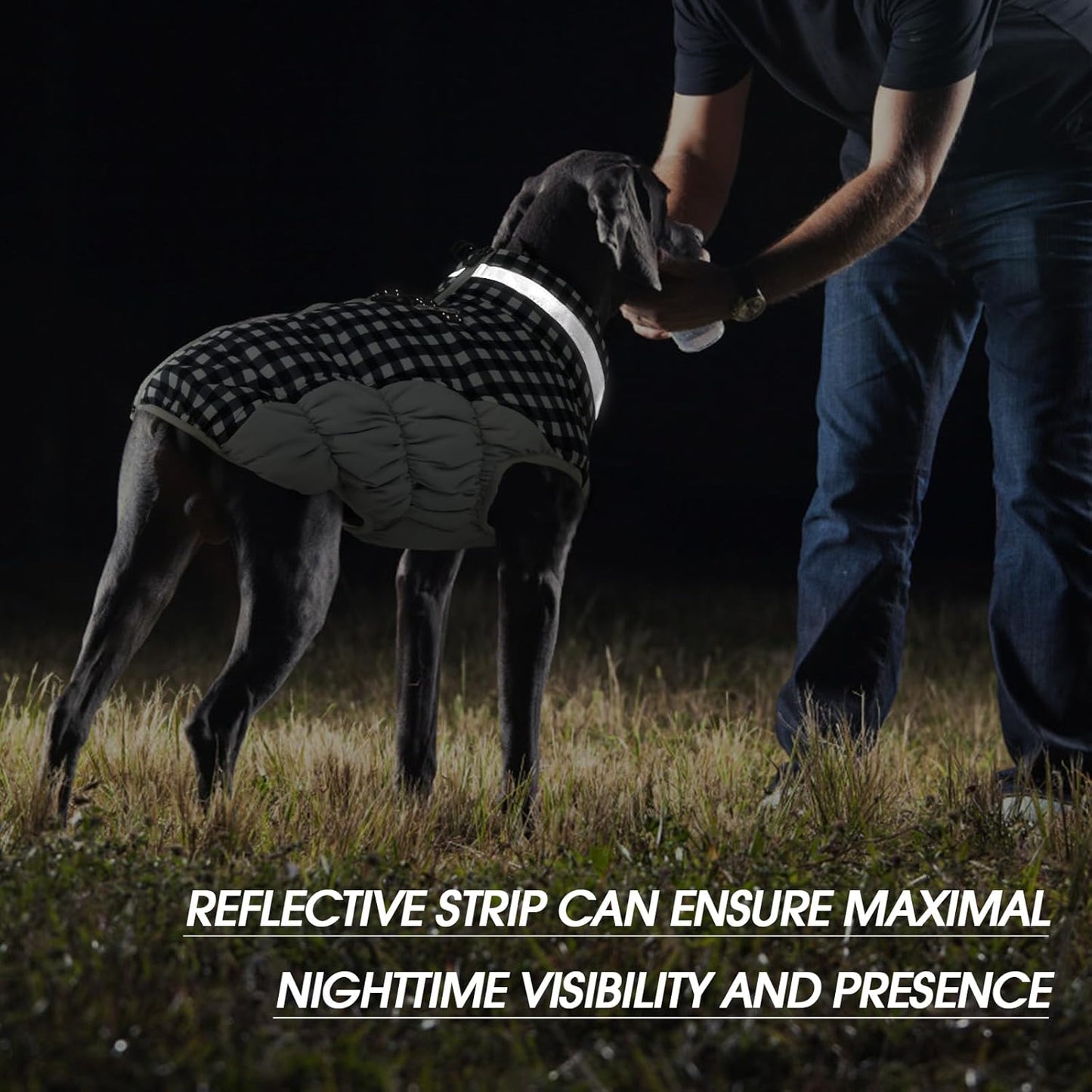 FUAMEY Dog Coat for Large Dogs,Waterproof Dog Winter Jacket with Harness Built in Puppy Cold Weather Coats Reflective Pet Vest with Zipper Warm Fleece Dogs Snowsuit Windproof Checkerboard 2XL