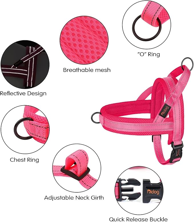 Didog No Pull Dog Harness with Soft Mesh Padded,Reflective & Quick Fit Light Weight Dog Strap Vest Harness,Easy for Walking Training (S:Chest 18-22", Pink)