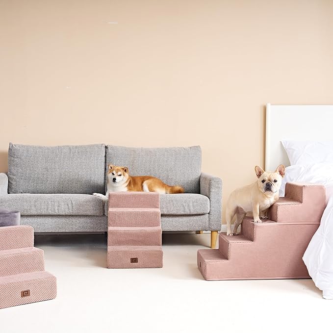 EHEYCIGA Dog Stairs for Bed 18" H, 4-Step Dog Steps for High Bed, Pet Steps for Small Dogs and Cats, Non-Slip Balanced Pet Ramp Indoor, Pink