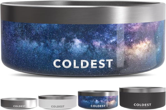 Coldest Dog Bowl - Anti Rust Metal, Non Slip, 3 Layers Insulated Stainless Steel Dog Bowls - Spill Proof & Heavy Duty - Water Bowl for Dogs, Cats & Pets, Dish Washer Safe (64 oz, Into The Beyond)