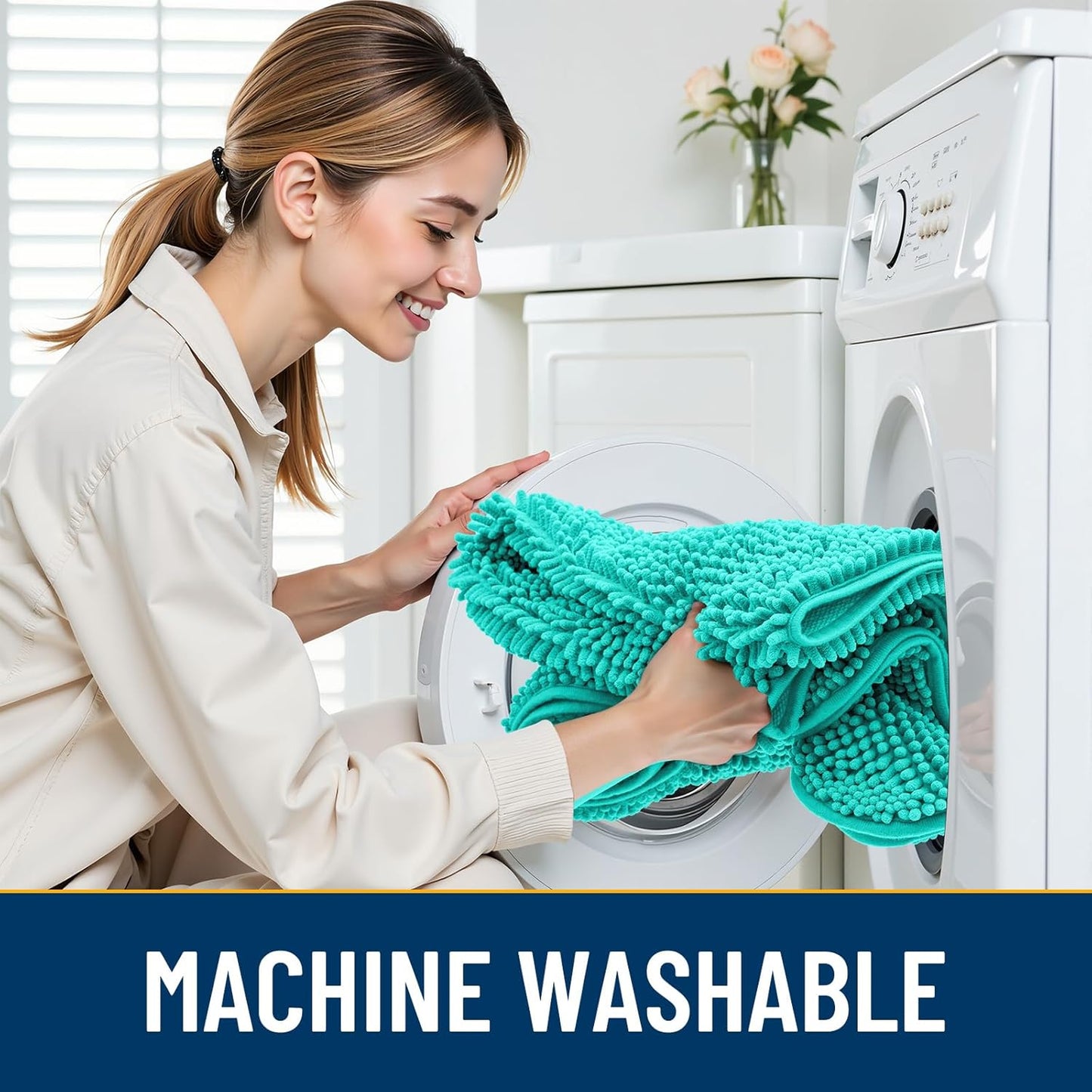 Smiry Dog Door Mat for Muddy Paws 24x16, Absorbs Moisture and Dirt Doormat, Non-Slip Washable Quick Dry Chenille Front Door Mat Indoor Entrance, Entryway Carpet for Inside Floor, Teal