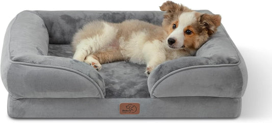 Bedsure Orthopedic Dog Bed Medium Size Dogs - Washable Medium Dog Cat Bed Waterproof, Comfort Pet Couch Sofa with Washable Removable Cover, Pets Bed with Nonskid Bottom, Grey, 28"
