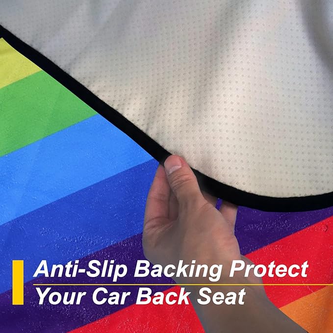 Back Seat Cover for Car Trucks Van SUV,Waterproof Rear Bench Towel Seat Covers for Dogs and Kids,Automotive Backseat Protector (Rainbow)