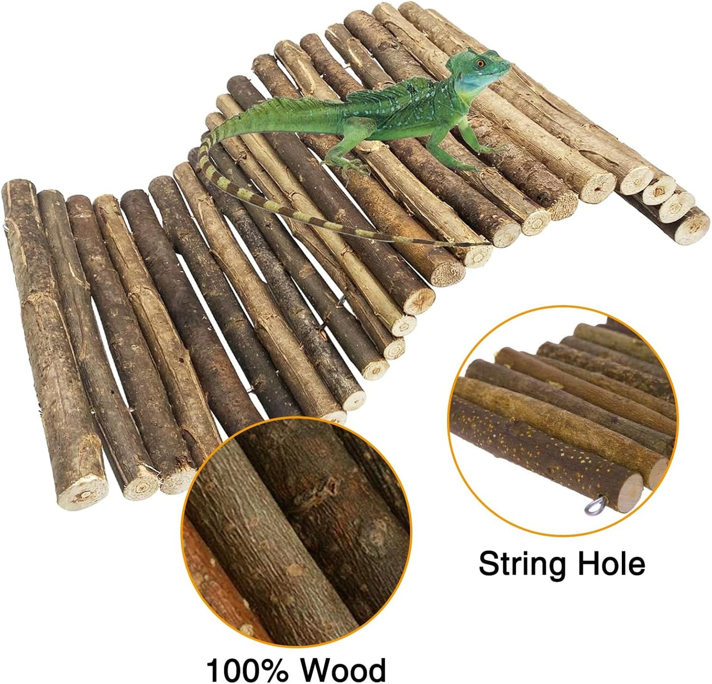 Hamiledyi Extra Large Wooden Reptile Hideout Bearded Dragon Bendy Bridge Climbing Ladder Hiding Hut Reptiles Hide Cave Habitat Decor for Lizards Gecko Spiders Snakes Tortoise(XL:20" x 11.8")