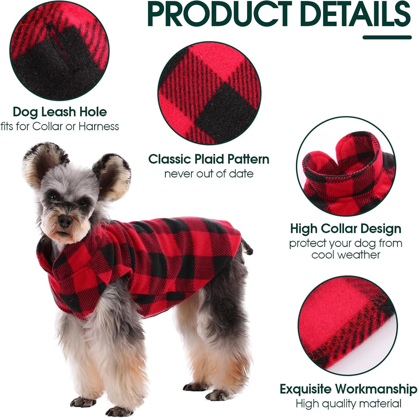 Kuoser 4 Pack Dog Fleece Vest,Warm Plaid Dog Sweater with Leash Hole,Soft Turtleneck Winter Pet Jacket Dogs Coat Pullover for Small Medium Dogs Cats,Spring Fall Cold Weather Christmas Outfit, XS