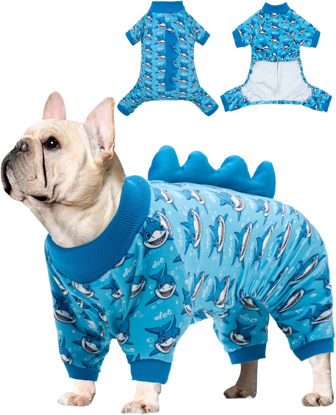 CuteBone Shark Costume Dog Pajamas, Stretchy Spandex Crystal Velvet Sleepwear Coat for Small Dogs, Soft & Warm Pet Outfit Clothes for Cold Weather, Cozy Pullover Design COSP07XS