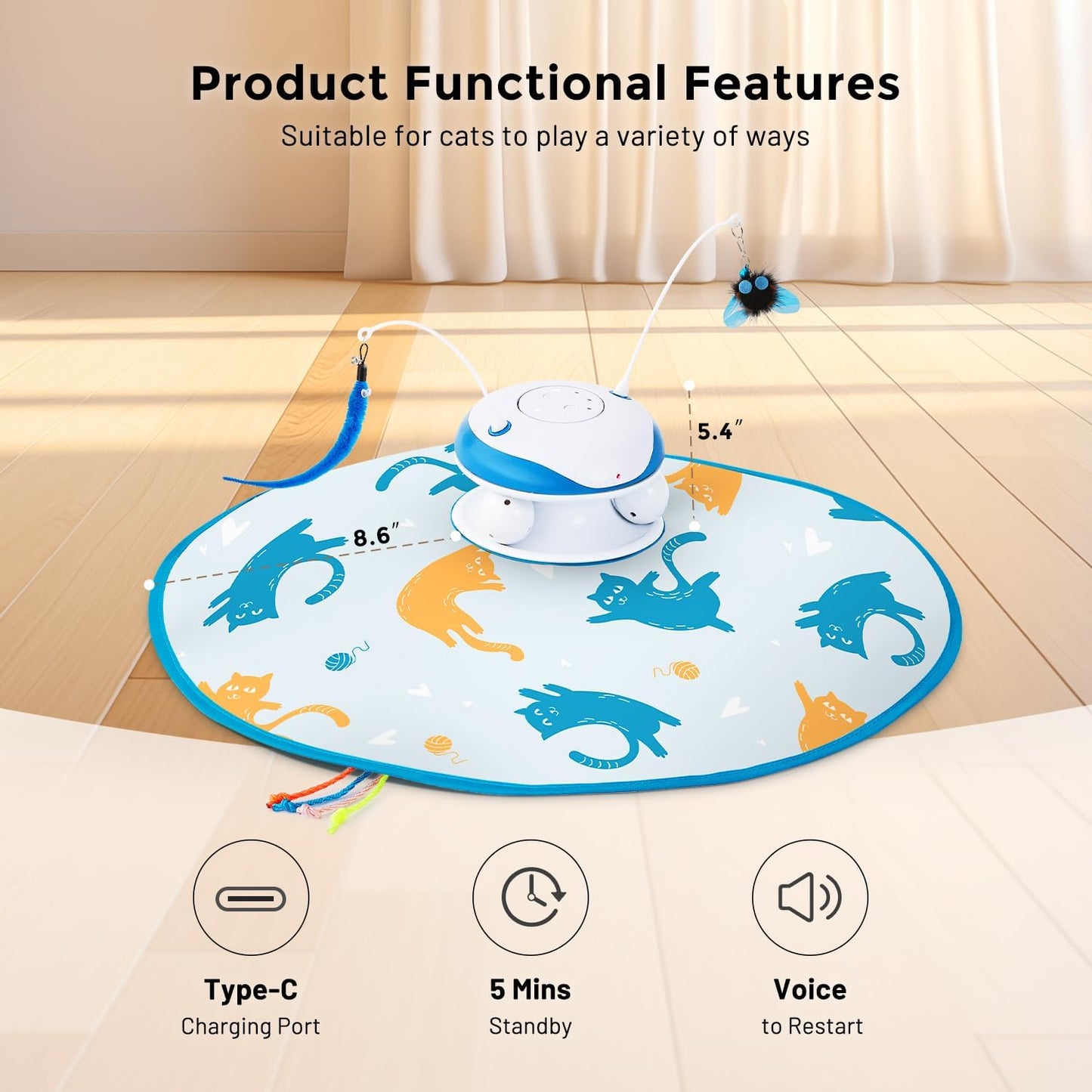 Interactive Cat Toy for Indoor Cats - 5 in 1 Cat Laser Toy Automtaic, Rechargble Motion Activated Hide and Seek Toy with Moving Feather, Tarck Balls and Chirping for Bored Kitten Exercise