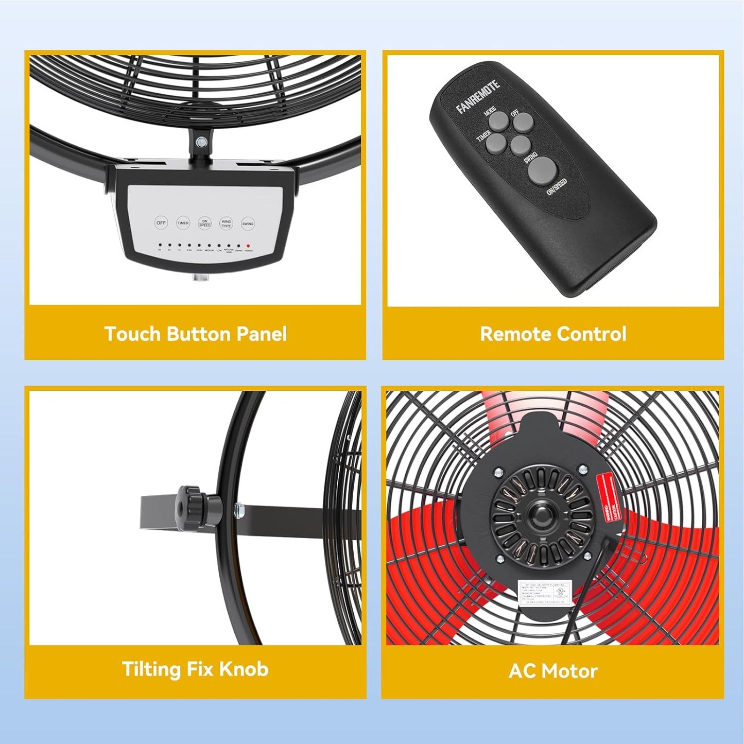 20 Inch Wall Metal Fan Pro Series Remote Control, High Velocity Wall Mount Fans for Commercial, Residential, Warehouse, Covered Patio, Shop, Garage, Barn 3 Speed 5200 CFM UL Safety Listed