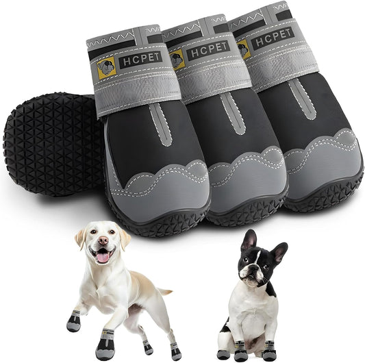 Hcpet Dog Shoes for Large Dogs, Waterproof Dog Booties for Small Medium Dogs, Anti-Slip Dog Boots & Paw Protectors for Hot Pavement Winter Snow Hiking with Reflective Straps Black Size 5