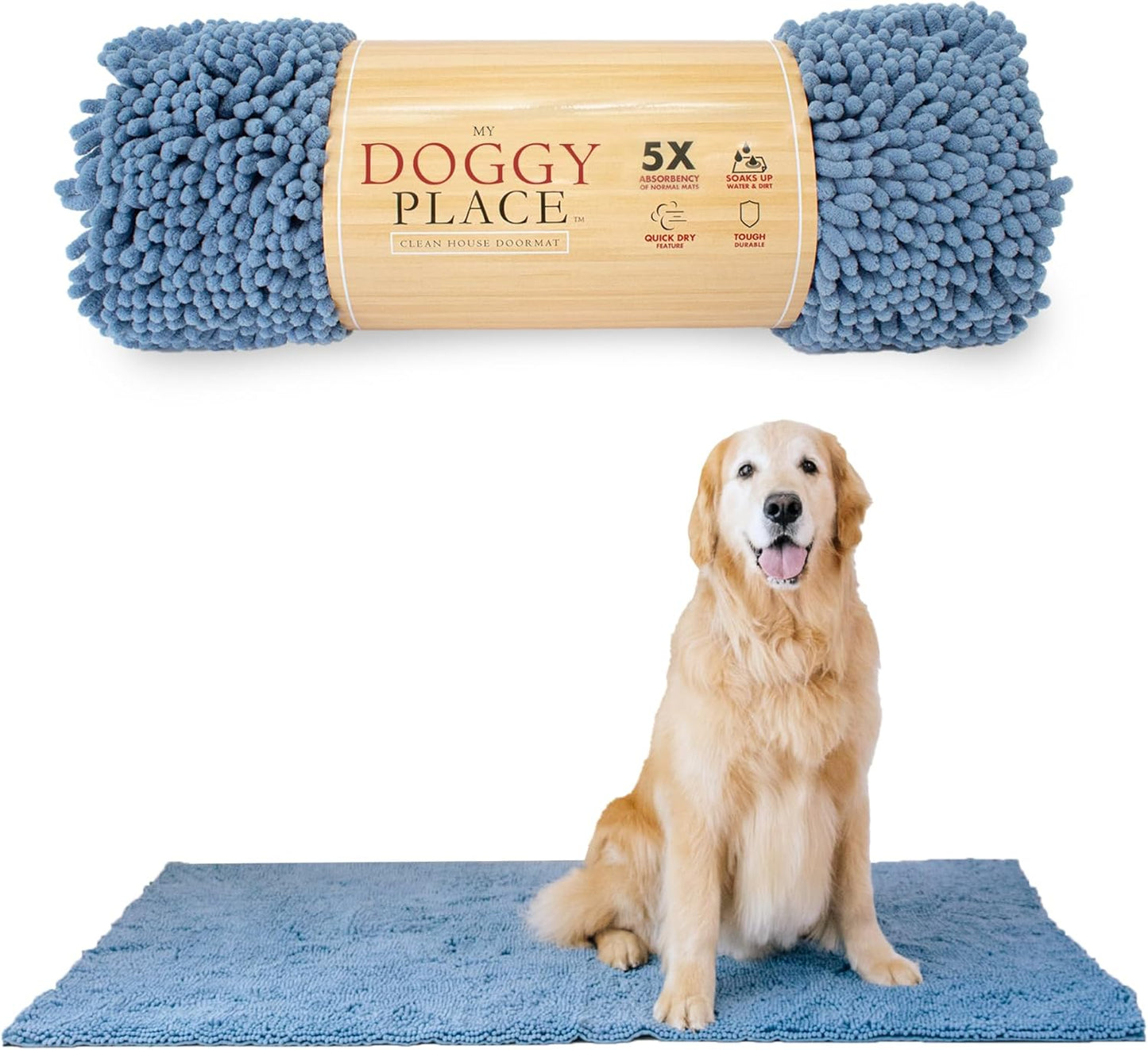 My Doggy Place Microfiber Dog Mat for Muddy Paws, 60" x 36" Faded Denim - Non-Slip, Absorbent and Quick-Drying Dog Paw Cleaning Mat, Washer and Dryer Safe - X-Large/Runner