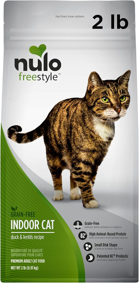 Nulo Freestyle High Protein Indoor Cat Food, Duck & Lentils Recipe - Natural Grain-Free Dry Indoor Cat Food with Omega Fatty Acids, & Probiotics, 2 lb Bag