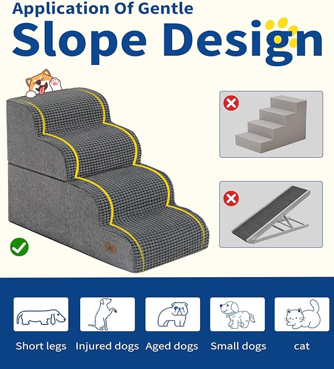 Dog Step for Bed, Dog Stair 4-Step 35D Pet Stair 19.7" H for High Bed or Sofa Non-Slip Balanced Pet Step Indoor, Grey