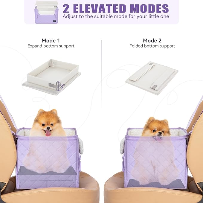 PETSFIT Dog Car Seats for Small Dogs, Patent Safe Buckles Cat Car Seat, Car Seat for Dogs with Safety Belt, Suitable for Small Pets Up to 25lbs (Lavender Purple)