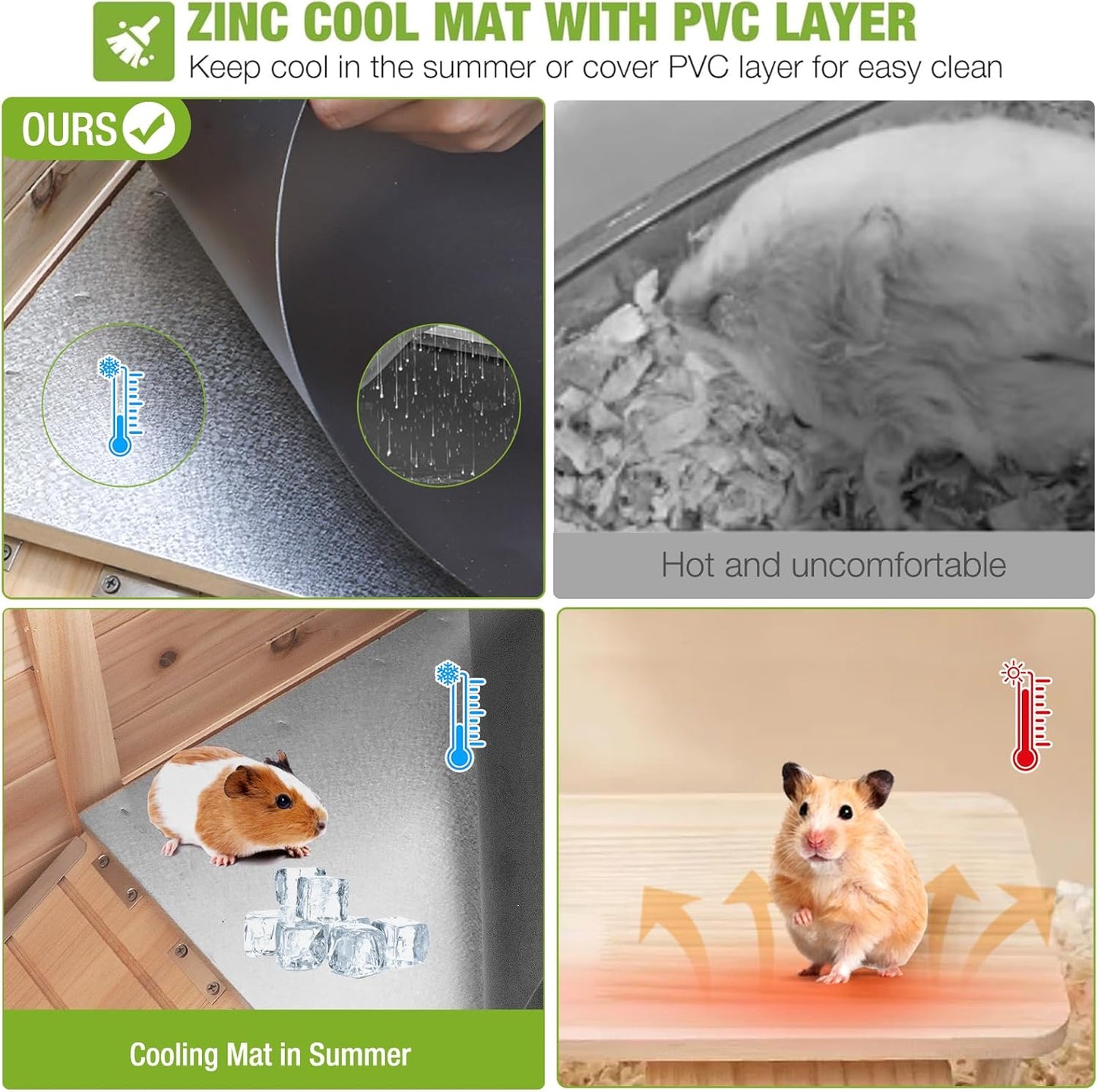 GUTINNEEN Rabbit Hutch Indoor Guinea Pig Cage Bunny House 36.6" Upgraded with Anti Chewing Edges, Cool Zinc Sheet, Leakproof PVC Layer, Wire Floor, Detachable Legs (Nature)