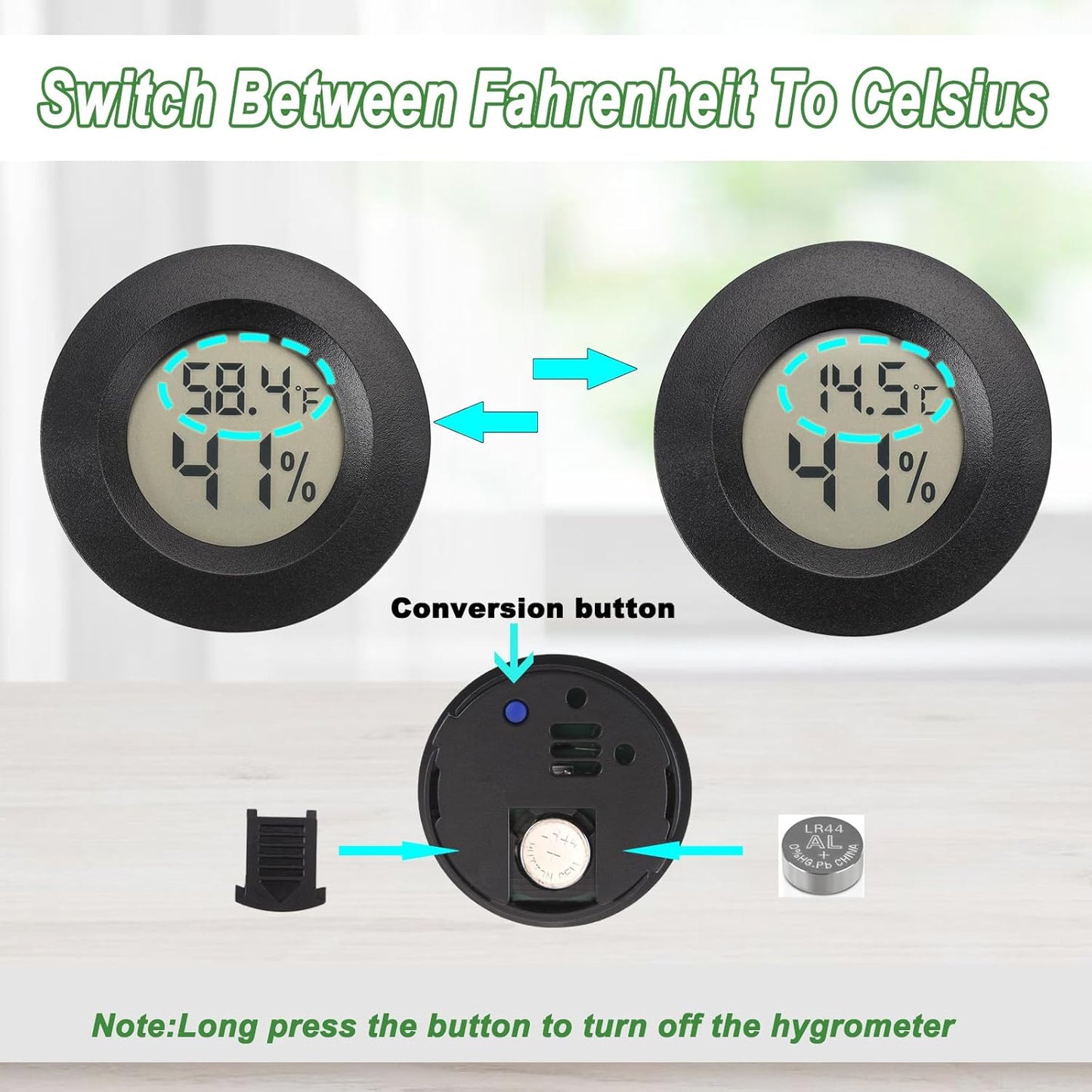 Mini Hygrometer Thermometer Digital Humidity Meter Indoor/Outdoor Humidity Monitor Reptile Thermometer for Humidors Greenhouse Garden Cellar Fahrenheit(℉)/ Celsius(℃) 2 Pack