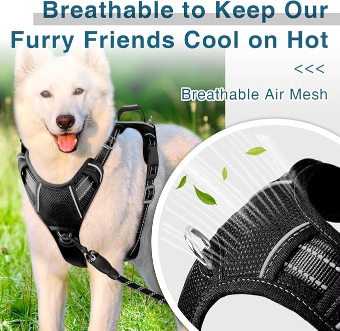 BARKBAY Dog Harness No Pull with ID Tag Pocket - Heavy Duty, Reflective, Easy Control for Large Dogs(Black,S)