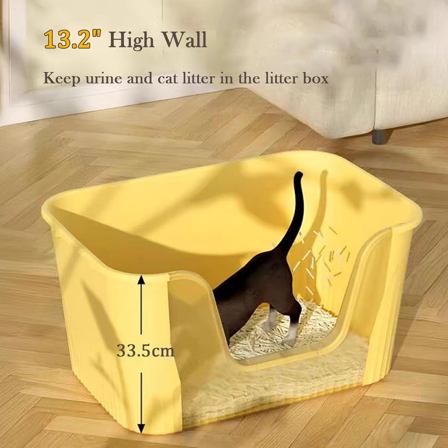 Vealind Jumbo Litter Box, XL Litter Boxes for Big Cats, Extra Large Space, High Sided Litter Pan, Leak-Proof & Anti-Splashing, Easy Clean & Durable (25” * 17” * 13” Yellow)