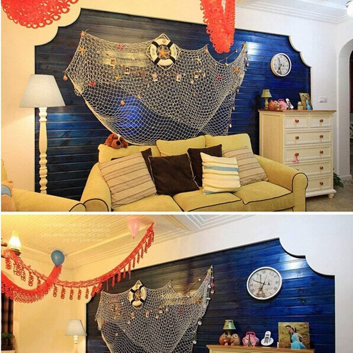 Nature Fish Net Wall Decoration with Shells, Ocean Themed Wall Hangings Fishing Net Party Decor for Pirate Party,Wedding,Photographing Decoration