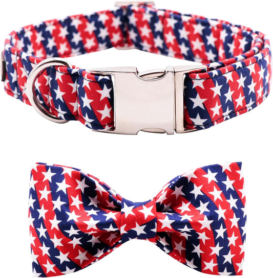 Lionet Paws Patriotic Dog Collar with Bowtie, 4th of July, Soft and Comfortable, Adjustable Collar for X-Large Dogs, Neck 16-26 inches