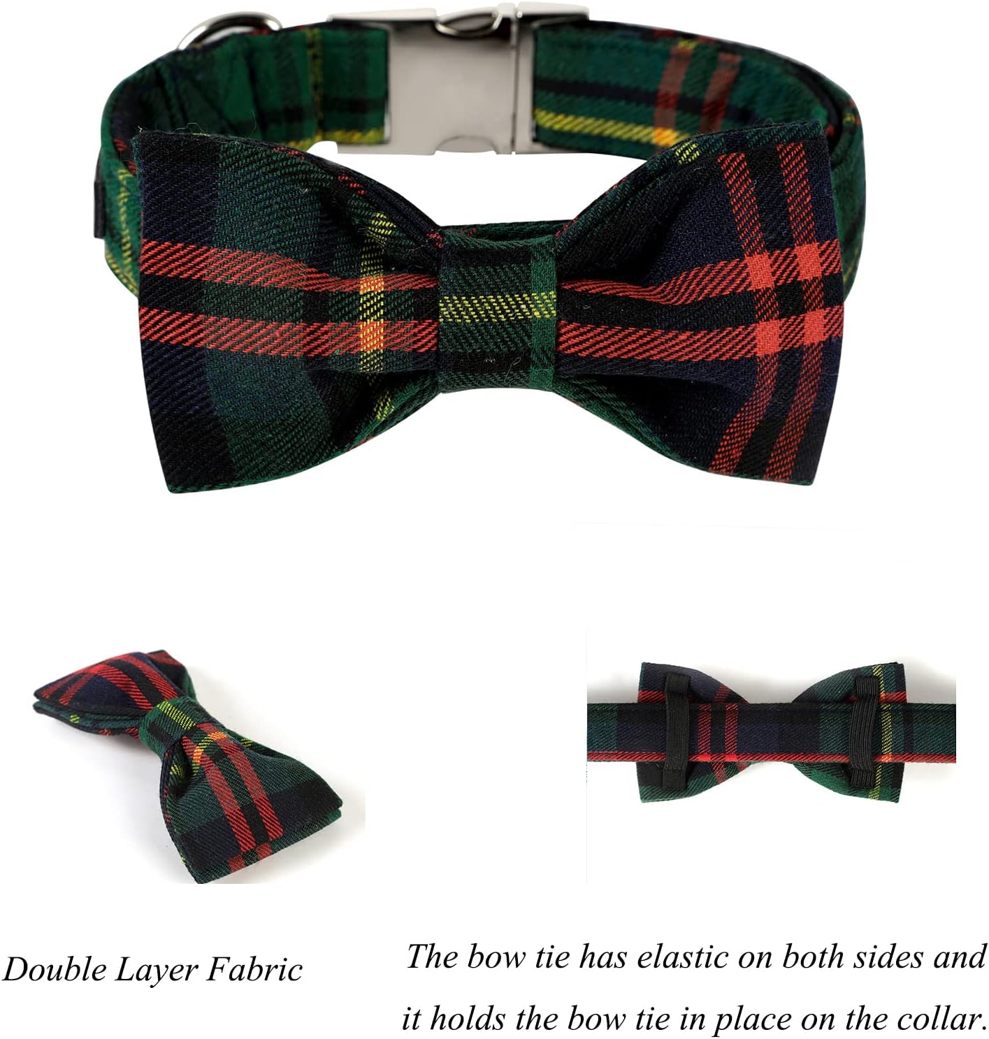 Lionet Paws Christmas Dog Collar with Bowtie Durable Adjustable Handmade Comfortable Bow Tie Dog Collar Green with Metal Buckle for Medium Dogs,Girl Boy,Party,Festival,Holiday Style,Neck 13.5-22in