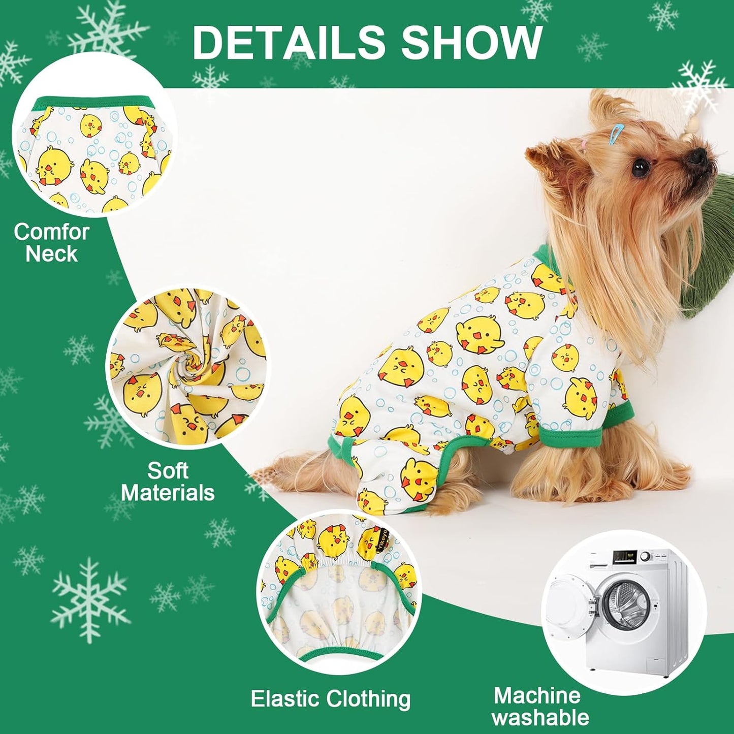 Dog Pajamas Small Sized Dogs Stretchable Summer Dog Clothes Pjs 4 Legs Girl Boy Cute Soft Puppy Outfits Doggie Cat Jammies Jumpsuit Sleeper for Pet, Duckling, M