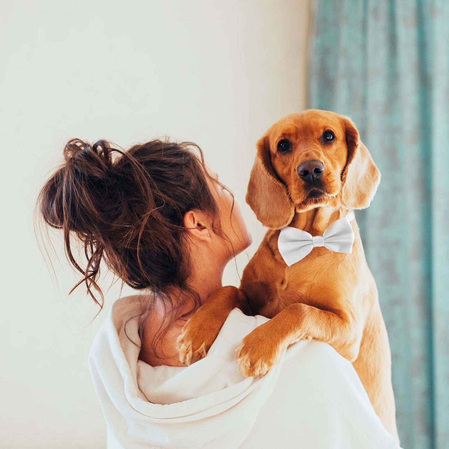 KOOLMOX Dog Bow Tie White, Formal Dog Bowtie with Adjustable Dog Collar for Medium and Large Dogs Cats Pets Wedding Christmas Birthday Party Holiday Homecoming Costumes, 1 Piece White