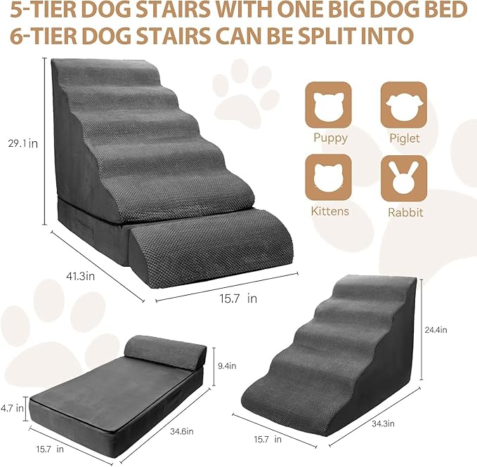Soft Dog Stairs & Steps for High Beds 24-28 Inches Tall for Small Dogs, LitaiL Pet Stairs/Steps for Beds 28 Inches High, Non-Slip Dog Ramps for Older Cats
