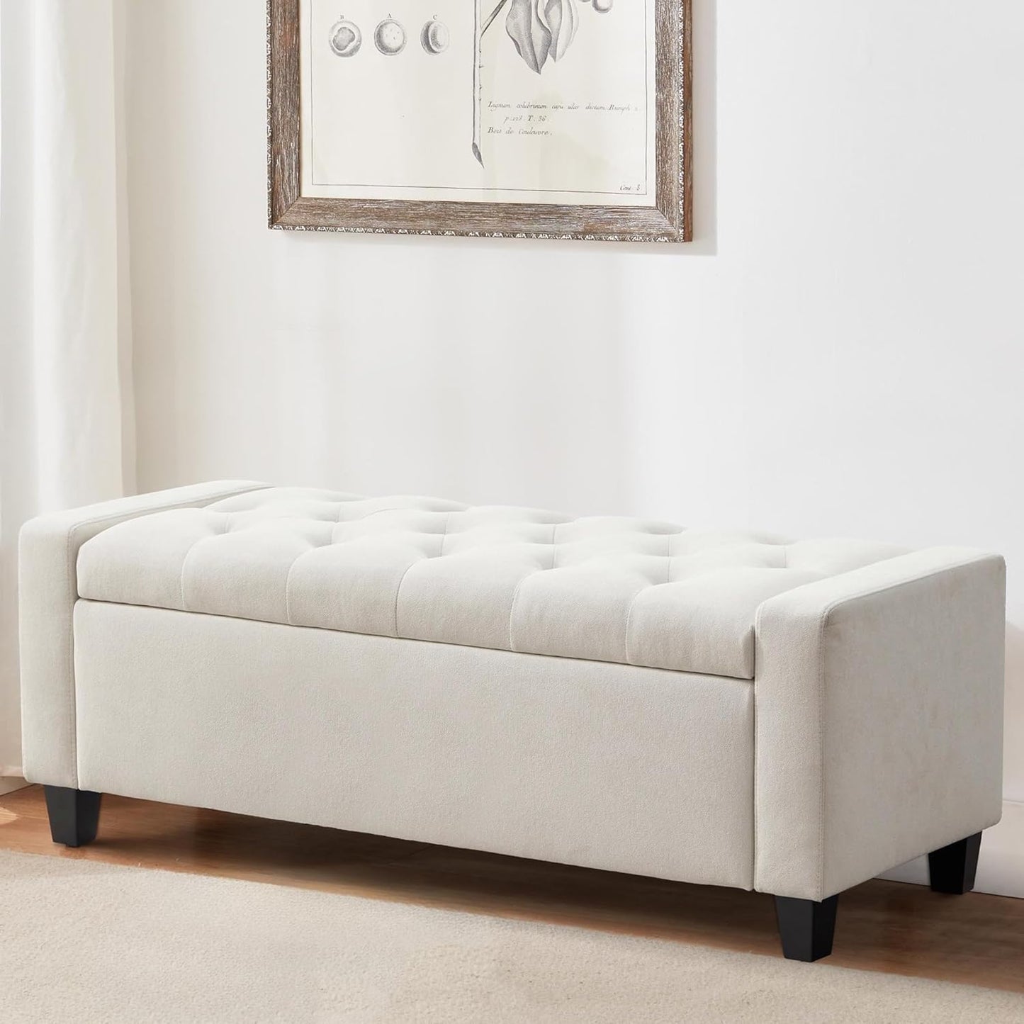 Ottoman with Storage, 48.8" Fabric Storage Ottoman Bench with Hinge, Bedroom Bench, Upholstered Benches with Seating for Living Room, Entryway (Beige)