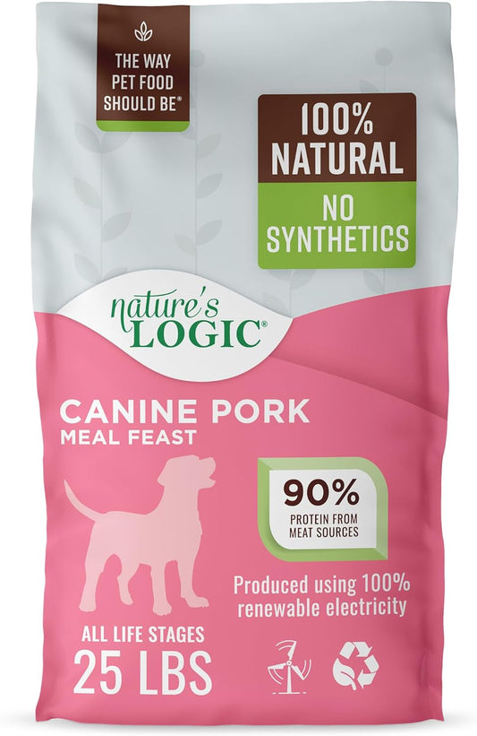 NATURE'S LOGIC Dry Dog Food - 100% Natural - No Synthetics - for All Ages, Sizes, Breeds - Free from Common Allergens, High Protein - Pork Meal Feast, 25lbs