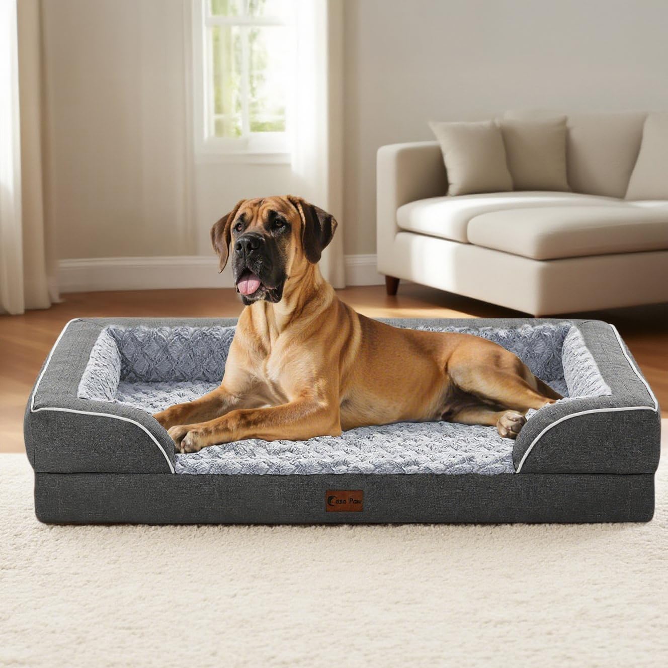 Orthopedic XL Dog Bed for Extra Large Dogs, Waterproof Memory Foam Dog Beds with Sides, Non-Slip Bottom and Egg-Crate Foam Big Dog Couch Bed with Removable Washable Cover(X-Large,Dark Grey)