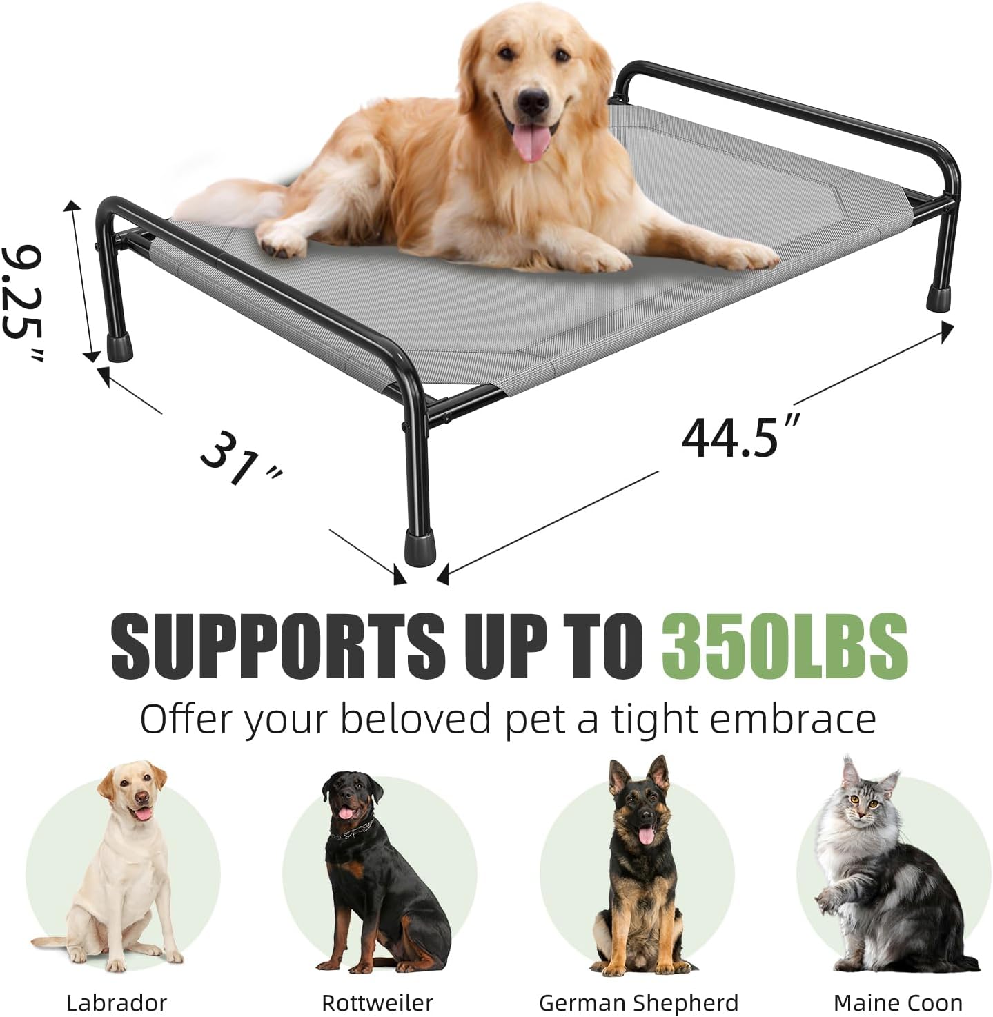 Raised Dog Bed, Outdoor Dog Bed for Dogs, Cooling Elevated Pet Cot, Durable and Sturdy Pet Bed, Waterproof Mesh Cover Raised Metal Frame, Non Slip, Grey