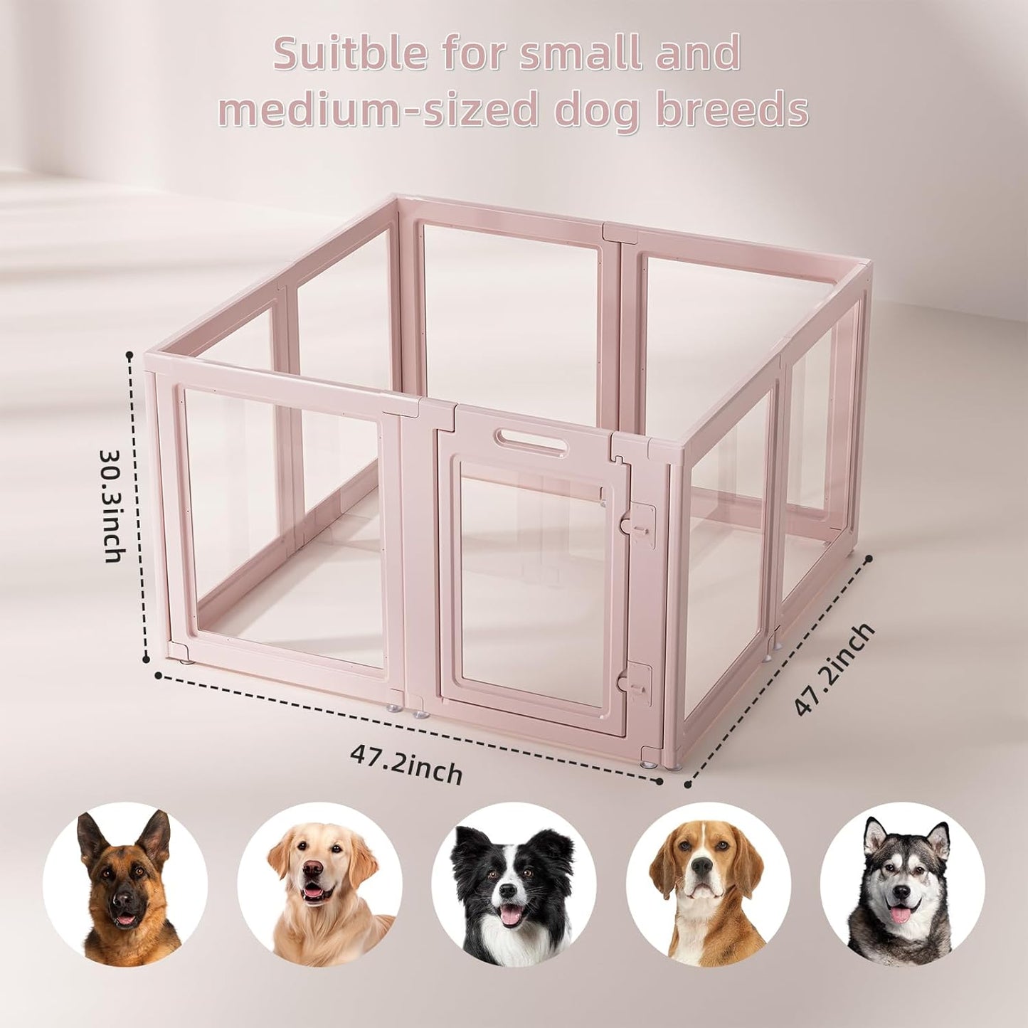 DIY Clear Acrylic Dog Playpen House,Quick Easy Assembly and Disassembly,Strong Floor Suction,Indoor and Outdoor Use,Easy Cleansing Puppy Fence (Skin Pink, 30.3" H, 8PCS)